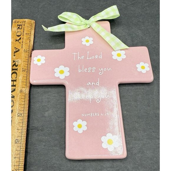 Hallmark Ceramic Cross Pink With Flowers Girl Baptism Baby Gift Nursery Decor - Picture 4 of 6